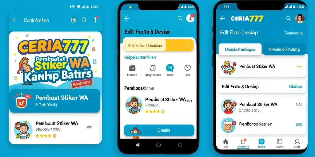 Screenshot antarmuka CERIA777 dengan fitur Pembuat Stiker WA yang menarik.