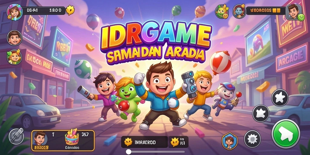 Tampilan antarmuka IDRGAME dengan karakter unik dalam permainan arcade.