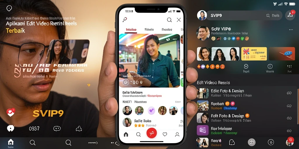 Antarmuka aplikasi SVIP9 yang menarik untuk Edit Video Reels.