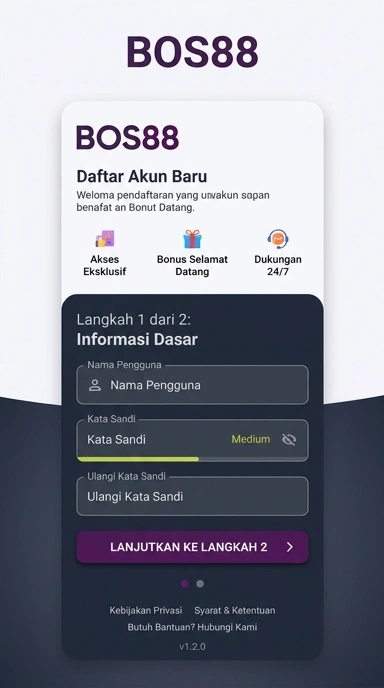 Tampilan halaman daftar bos88